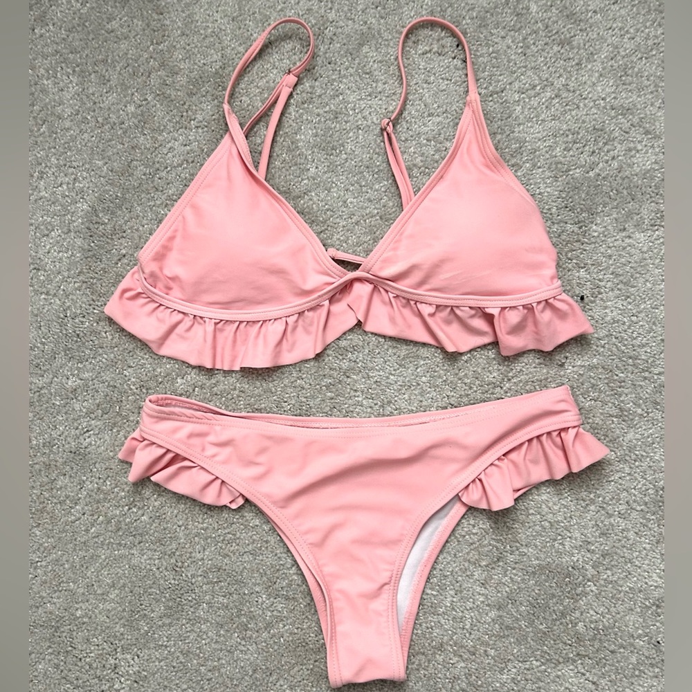 Pink Ruffle Bikini Baithing Suit